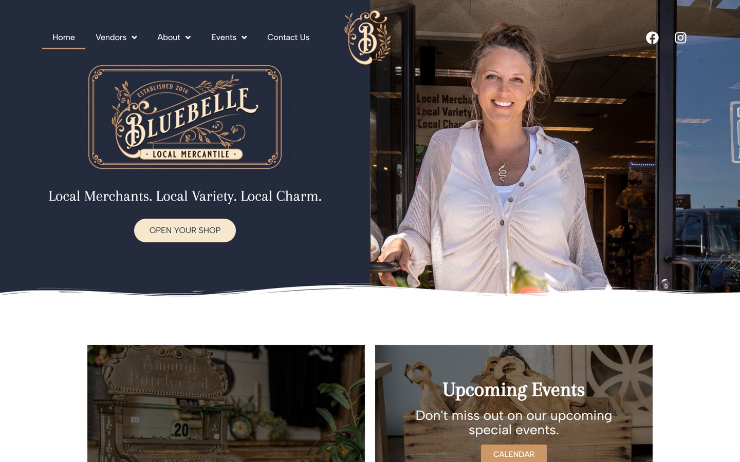Bluebelle Local Mercantile website on desktop