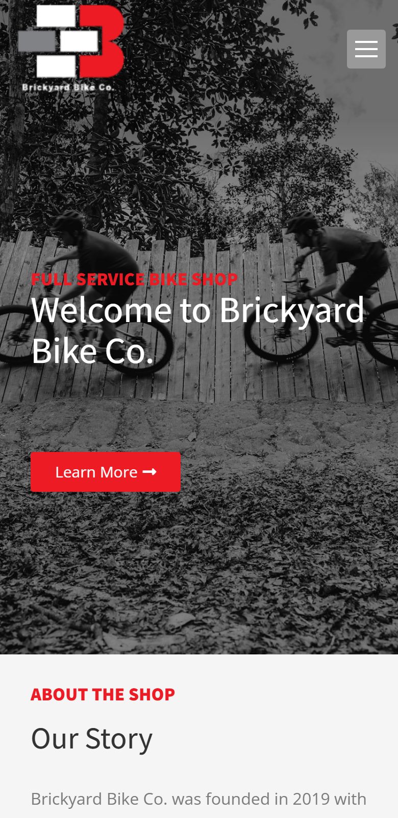 Brickyard Bike Co. website on mobile