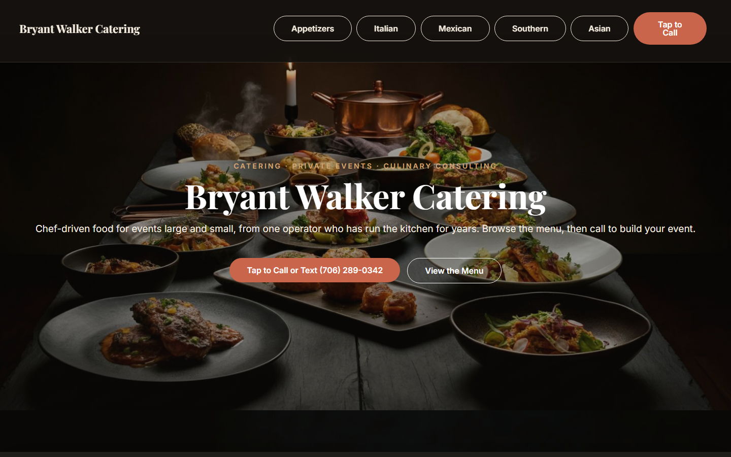 Bryant Walker Catering website on desktop
