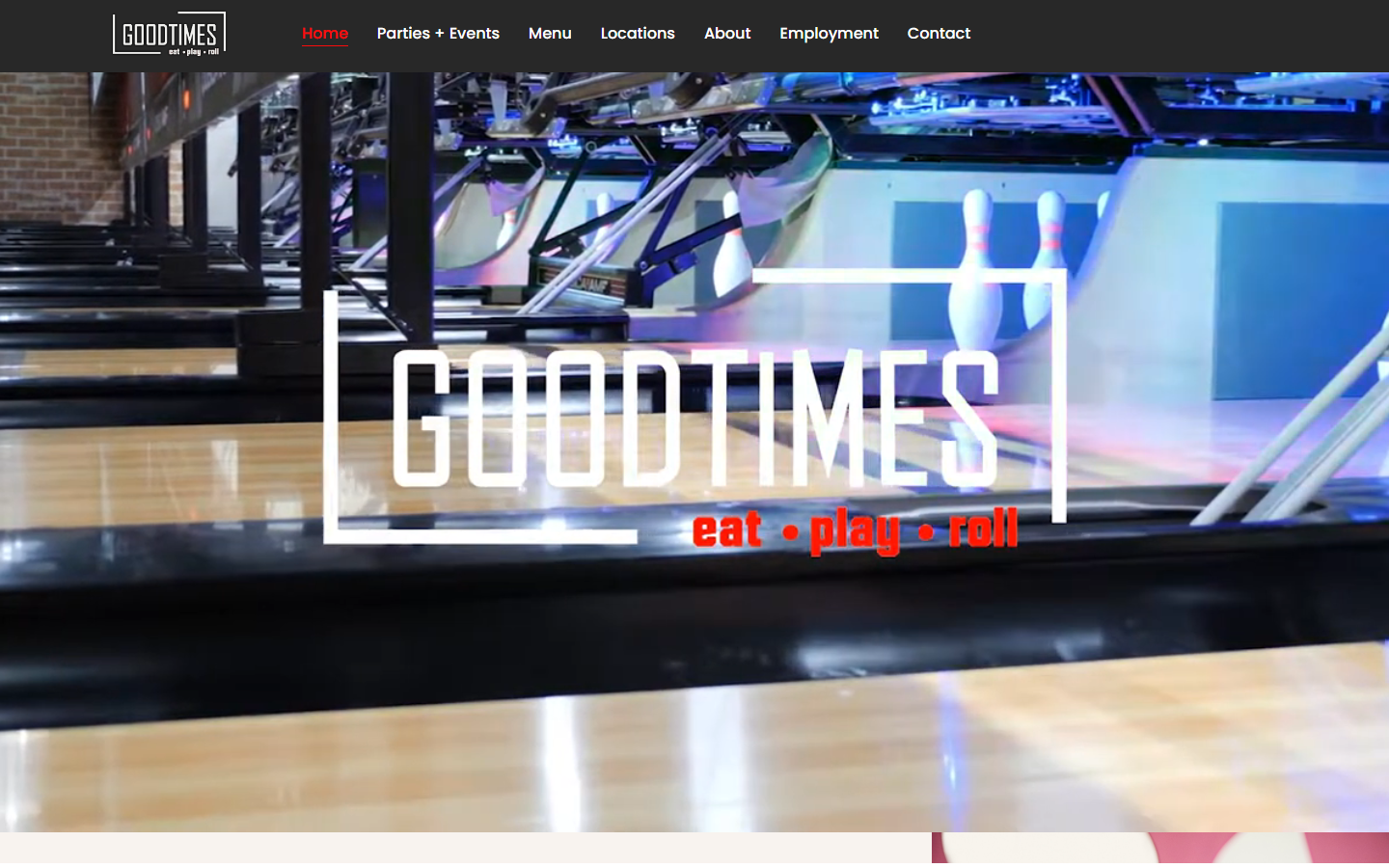 GoodTimes Bowling website on desktop