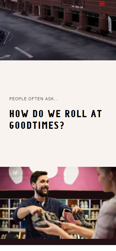 GoodTimes Bowling website on mobile