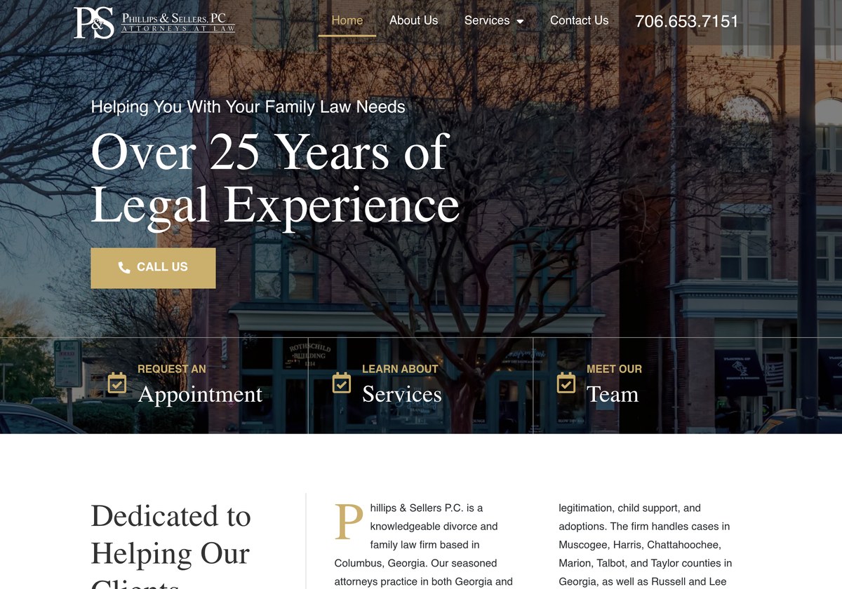 Phillips & Sellers, P.C. website on desktop