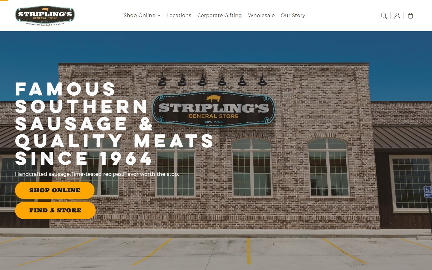 Striplings General Store website on desktop